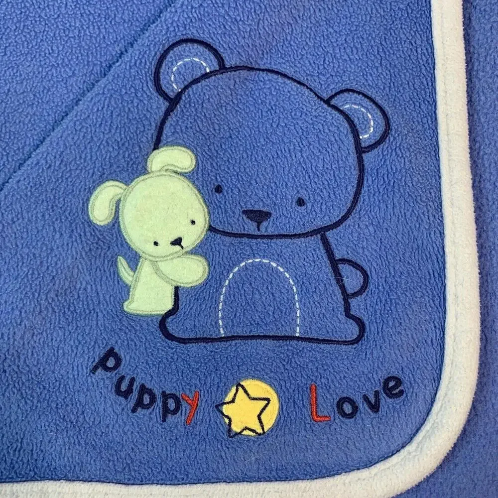 Child of Mine by Carters Blue Fleece Baby Blanket Puppy Love Bear Star 1621